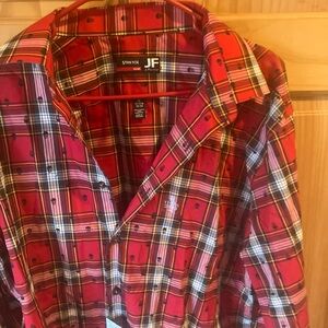 JF J.Ferrar Red Plaid Casual Button Down Shirt